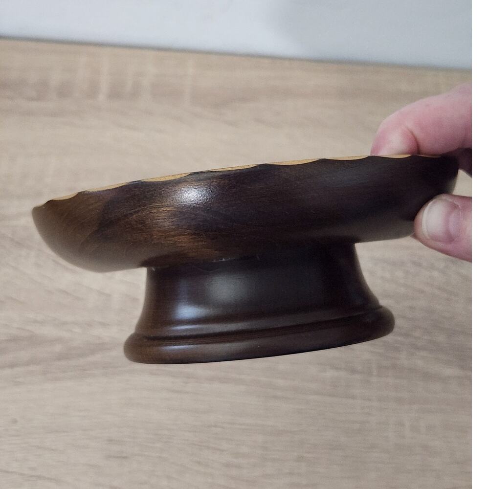 Vintage Swiss Musical REUGE Wood Carved Floral Dish Pedestal Stand Plate Round - Picture 7 of 10